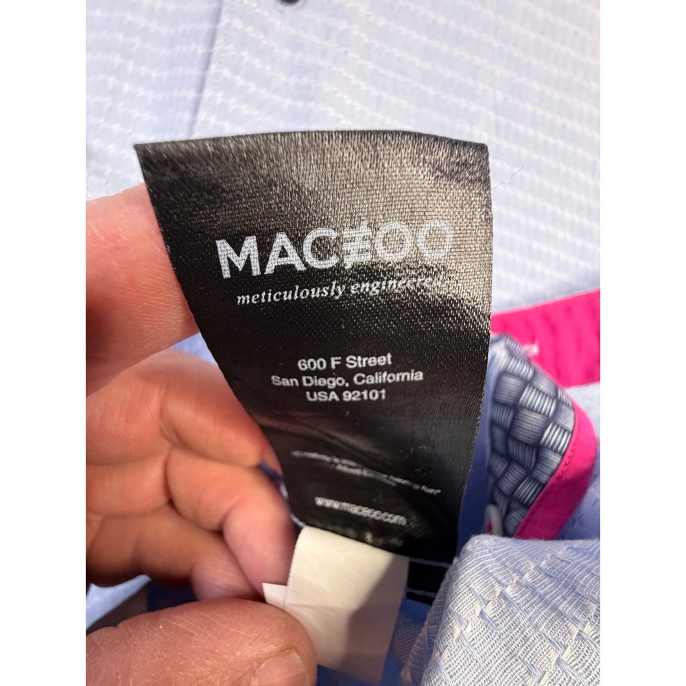 Maceoo Einstein Repeat Blue Jacquard Dress Shirt Mens Long Sleeve Pink‎ Trim L - Picture 8 of 9